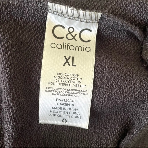 C&C CALIFORNIA Sweatshirt Sunrise Black Sand Gray Cotton Crew, Women’s XL - Picture 6 of 16